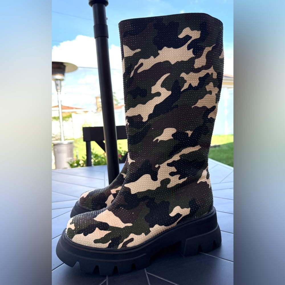 Camouflage Men's Boots-platform-rhinestone-performance
